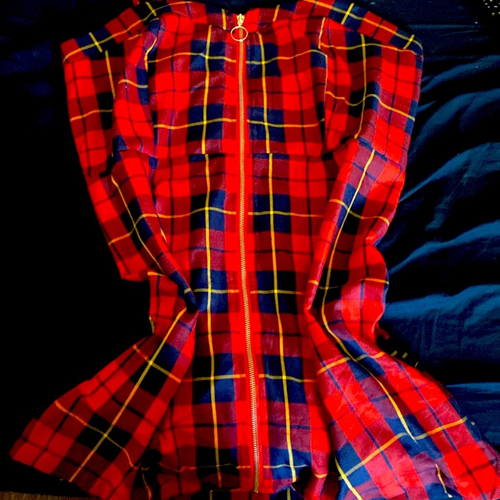Red yellow blue plaid zip up ring dress from love star size 2X